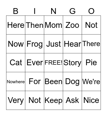 February words Bingo Card