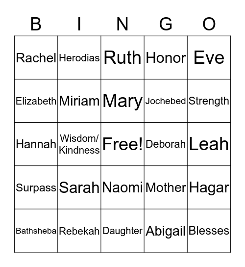 Mothers of the Bible! Bingo Card