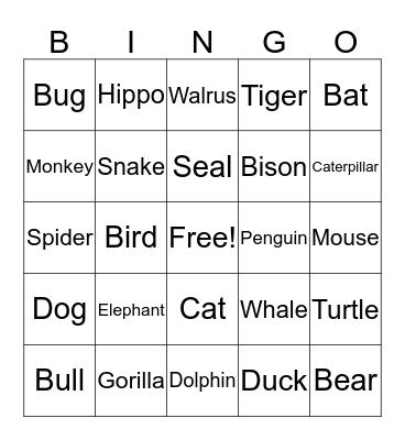 Master ASL Unit 10 Animals Bingo Card