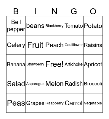 Master ASL Unit 10 Fruits and Vegetables Bingo Card