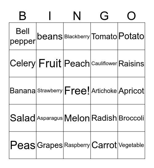 Master ASL Unit 10 Fruits and Vegetables Bingo Card