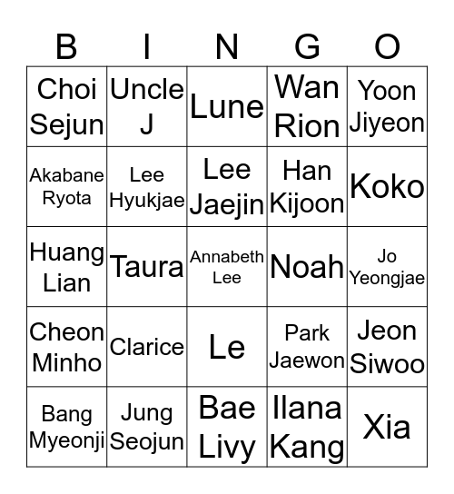 milik Jaewon. Bingo Card