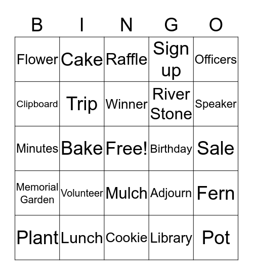 RIVER BEND GARDEN CLUB Bingo Card