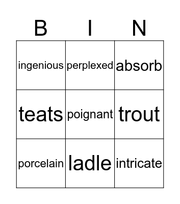 Vocabulary Bingo Card