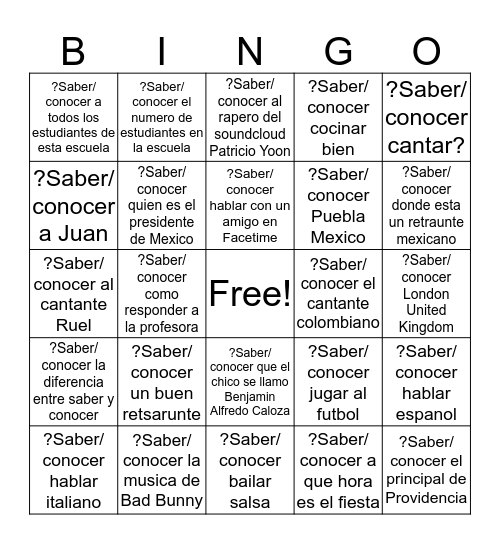 Saber o Conocer ? Bingo Card