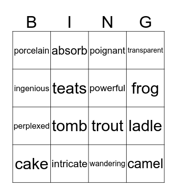 Vocabulary Bingo Card