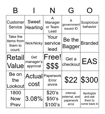 Loss Prevention BINGO Card