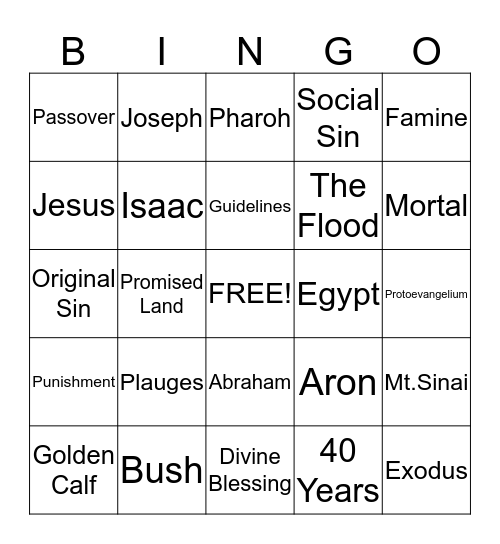 Religion Bingo Card