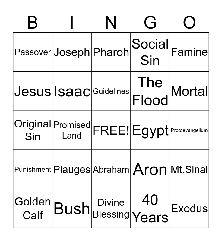 Religion Bingo Card