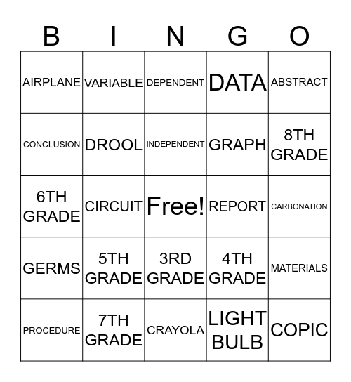 Science Fair Bingo Card