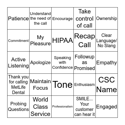 Customer Centricity BINGO Card