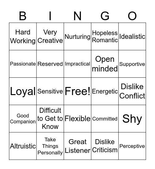 INFP Bingo Card