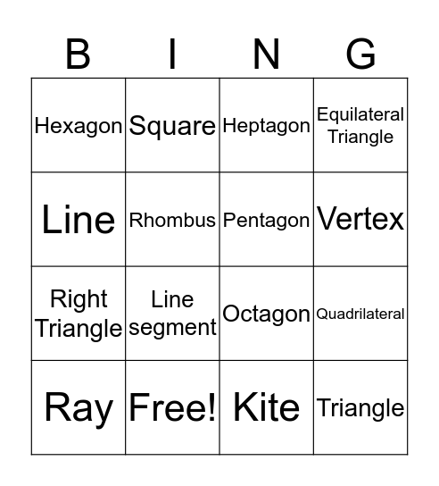 Shapes Bingo Card