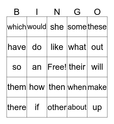 Sight Words 41-50 Bingo Card