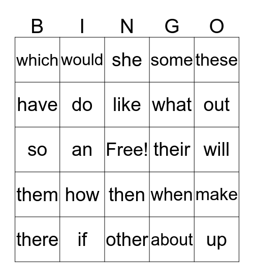 Sight Words 41-50 Bingo Card