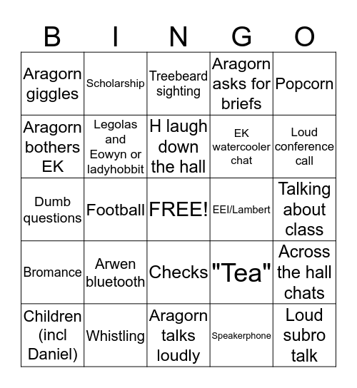 Lord of the Liens 3 Bingo Card