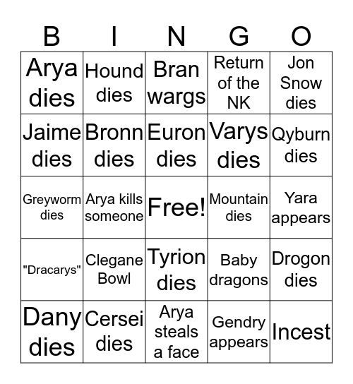 GOT S08E05 Bingo Card