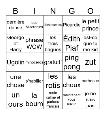AP French Bingo Card