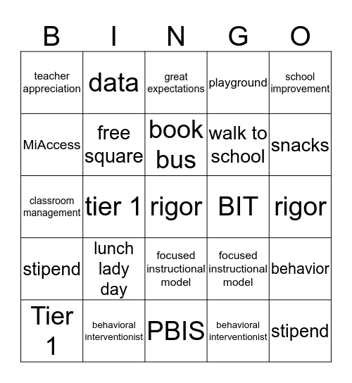 Teacher Appreciation BINGO Card