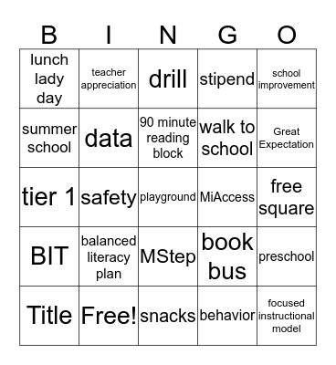 Teacher Appreciation BINGO Card