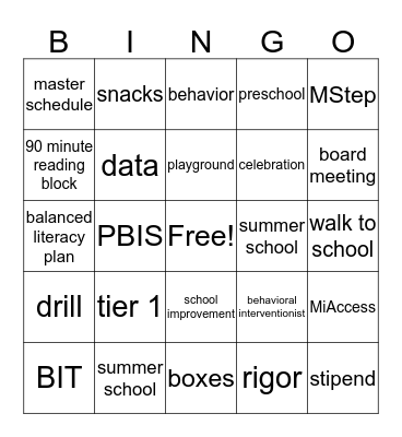 Teacher Appreciation BINGO Card