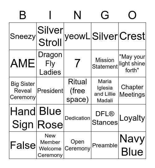 Ritual Bingo Card