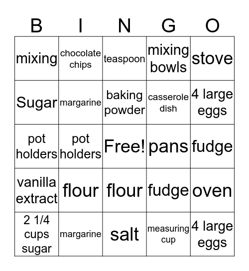 :) BAKING BINGO (: Bingo Card