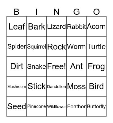 Nature Camp Bingo Card