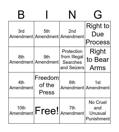 Bill of Rights Bingo Card