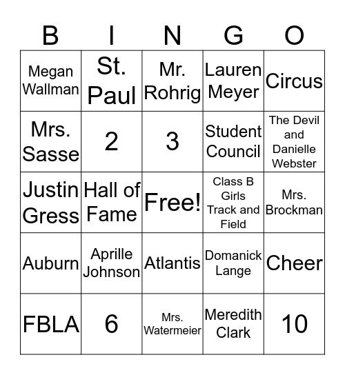 FBLA High School Bingo Card