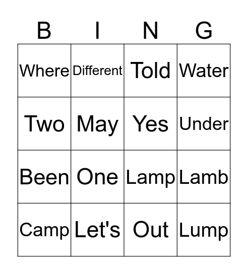 Word Bingo Card