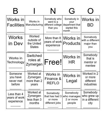 Mentorship Networking Bingo Card