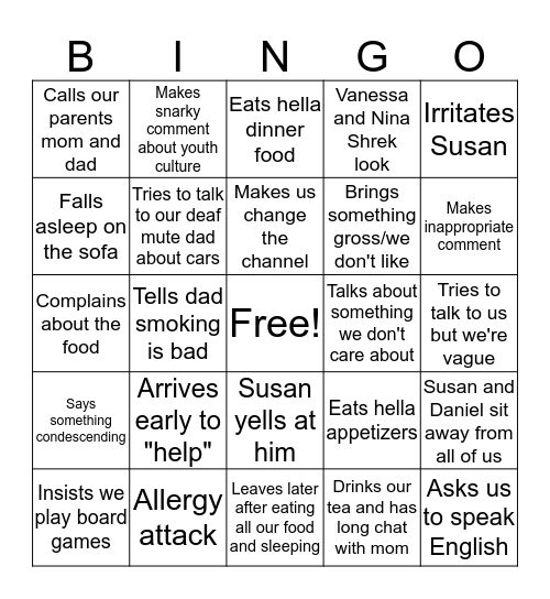 Petty  Bingo Card