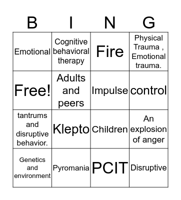 Disruptive, Impulse - control & Conduct Disorders Bingo Card
