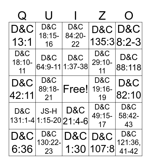 QUIZO Bingo Card