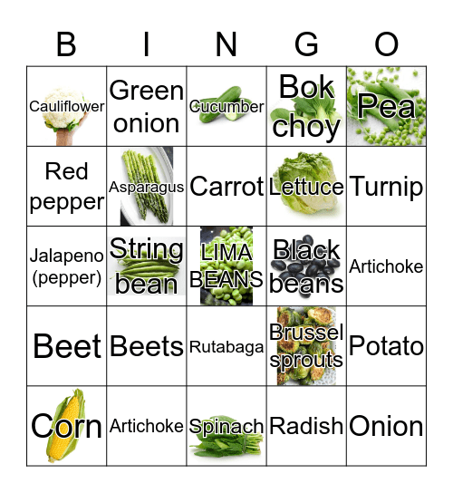 VEGETABLES Bingo Card