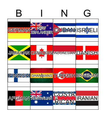 NATIONALITIES Bingo Card