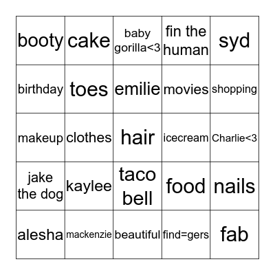 birthday <33 Bingo Card