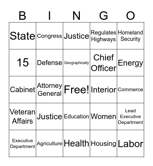 The Executive Departments Bingo Card