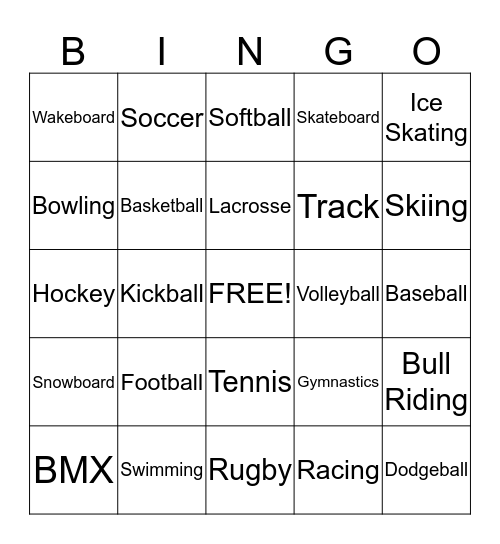 Sports Bingo Card