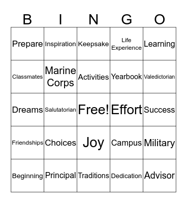 Graduation Bingo Card