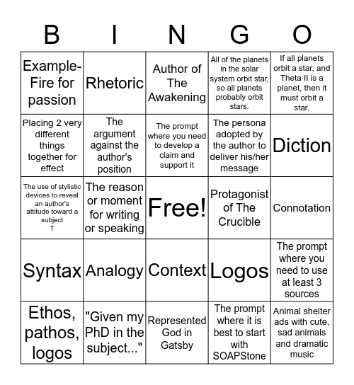 AP Lang Review  Bingo Card