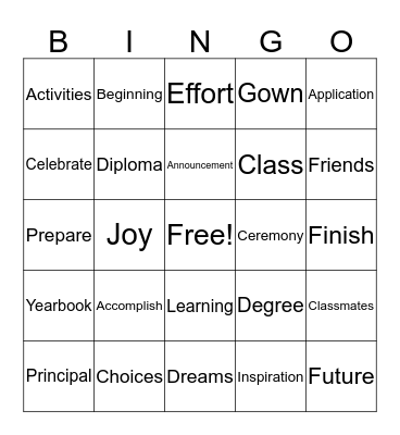 Graduation Bingo Card