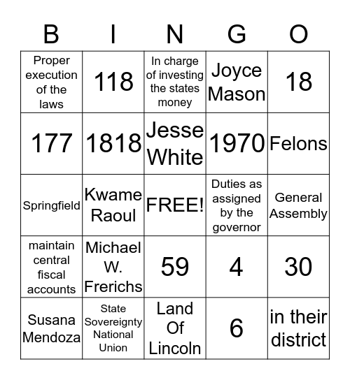 Illinois Offices Bingo Card