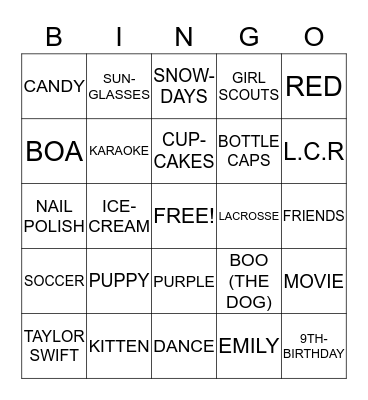 EMILY'S THE MASTER OF FUN!!!! Bingo Card