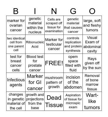 Carcinogen Bingo Card