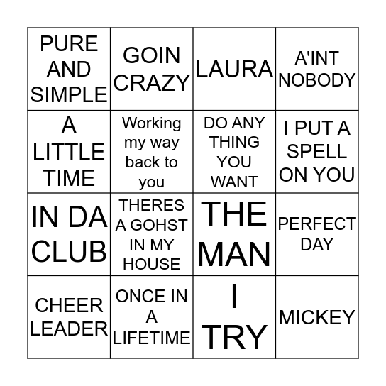 Gary's music bingo Card