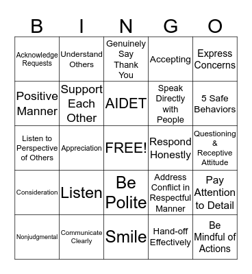 RESPECT Bingo Card