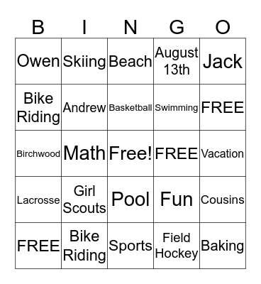 All About Maeve Bingo Card