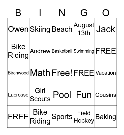 All About Maeve Bingo Card